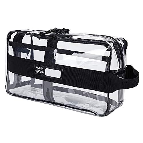 Rough Enough Clear Toiletry Bag, Large Transparent Cosmetic & Shaving Organizer with Handle, Sturdy PVC Travel Bag for Men & Women