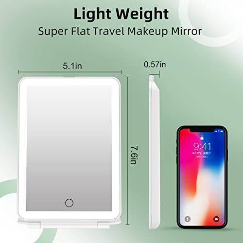 FUNTOUCH Ceramic White Rechargeable Travel Lighted Makeup Vanity Mirror with Storage Bag