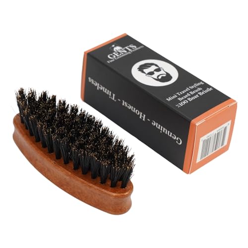 GENTS Wood Small Travel Beard Brush - Natural Boar Bristles with Wooden Grooved Handle Mini Size Portable (Small, 1, Count)
