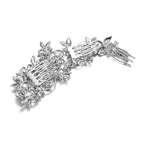 Ever Faith Silver-Tone Wedding Hair Comb with Austrian Crystals & Flower Leaf Cluster