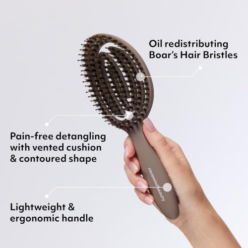 Boar's Hair Wellness Hair Brush - Soft Taupe, Detangles & Scalp Massage