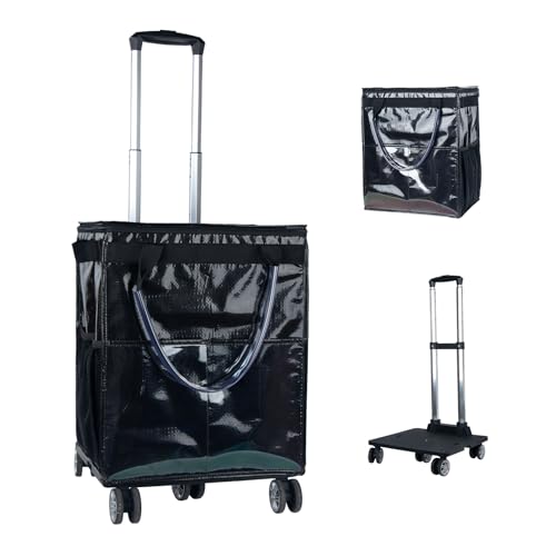Reusable Grocery Bags on Wheels - Rolling Tote Bag, Black - Durable & Spacious
