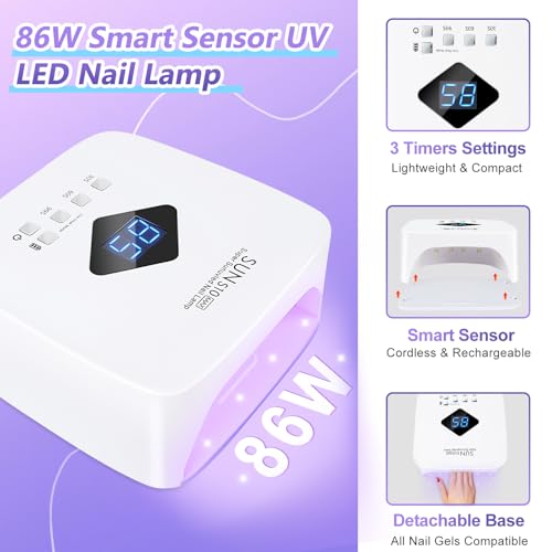Cordless Rechargeable UV LED Nail Lamp,LKE 86W UV Light for Gel Nails UV Nail Light Nail Dryer with 3Timer Setting Display Auto Sensor Professional Quick Dry Gel Polish (S10)
