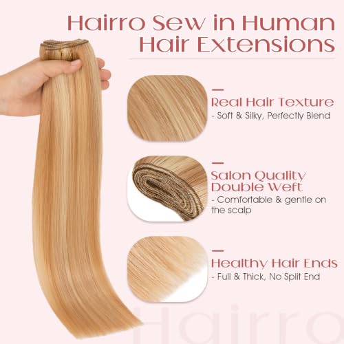 Human Hair Extensions 16 Inch Sew-In Wefts Blonde Brown Mix - Natural Look & Reusable