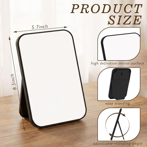 12 Pack Portable Black Tabletop Makeup Mirrors with Stand - 8x5 Inch