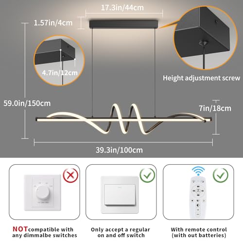 A-Black 39in Dimmable LED Pendant Light with Remote Control, Adjustable Color Temp