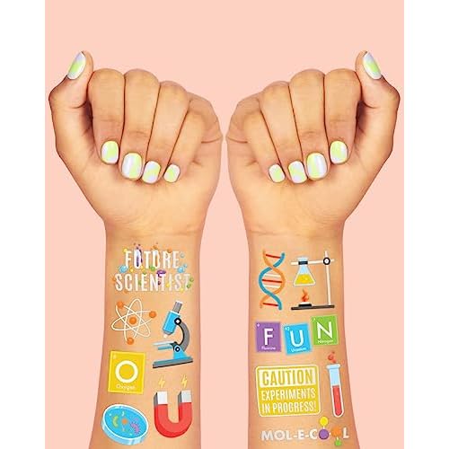 xo, Fetti Science Party Temporary Tattoos - 62 Silver Foil Styles | Future Mad Scientist Birthday Party Supplies, Educational Science Favors, Scientific Arts and Crafts