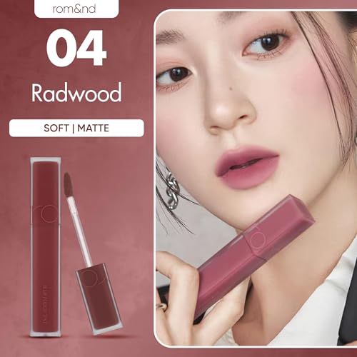 rom&nd Blur Fudge Tint 04 Radwood | Velvety Soft Matte K-Beauty Lip Stain | Non-Drying, Long-Lasting, Effortless Blurred Effect | Deep Burgundy Red for All Skin Tones