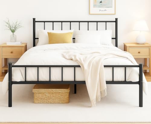 Queen Metal Bed Frame with Headboard Footboard and Steel Slats - 14 Inch Variation