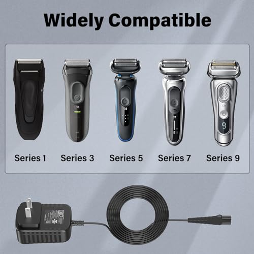 Replacement Charger for Braun Shavers Series 9 7 3 5 1 Charger, 12V 400mA Power Cord for Braun S3 S6 S7 S8 S5 S9 S1 Electric Razor 3040s 340s 9385cc 370 9290cc 9095cc Wall Charger