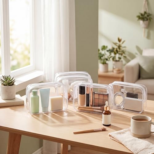 Clear Makeup Bags Set - 30 Reusable Toiletry Organizers, White