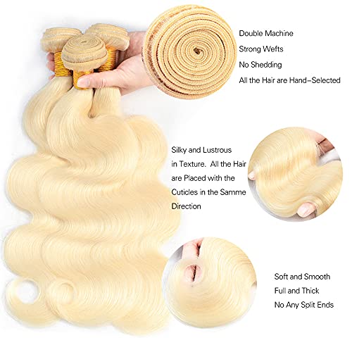 HeumHrn #613 Blonde Body Wave Hair Bundles 26-30 Inch Brazilian Virgin Human Hair Extensions 3 Pack