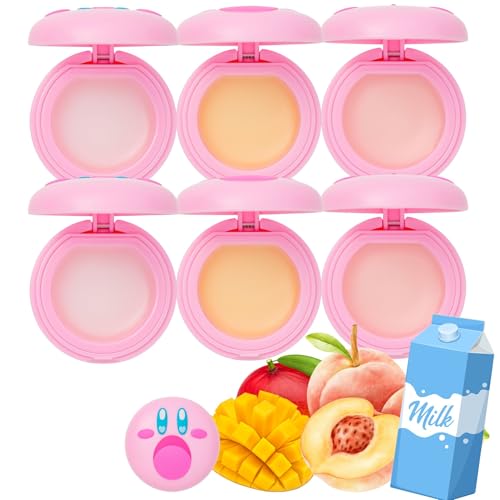 Kirby 6EA Cute Lip Balm for Girls, Fruity Lip Balm for Women with Vitamin E, Honey & Matcha Extract, Made in Japan, Shea Butter Lip Balm & Lip Moisturizer for Dry Lips, Milk + Peach + Mango