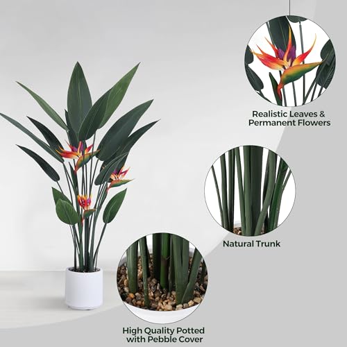 Artificial Bird of Paradise Plant 48in Green Faux Tree for Indoor & Outdoor Decor - 4Ft