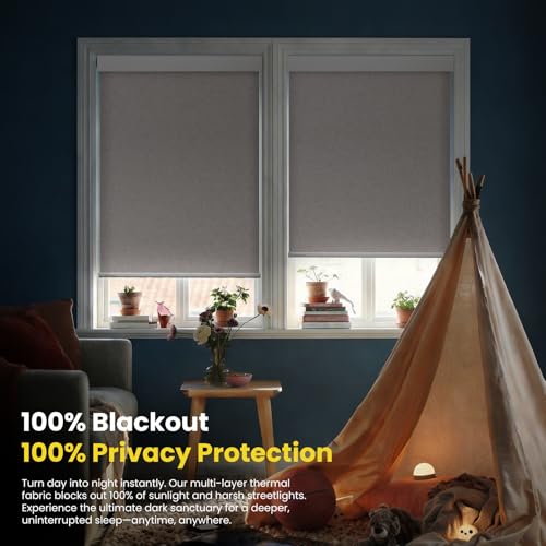 Light Linen Motorized No-Drill Smart Blinds for Windows - 34.5 x 72 Inches