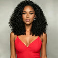 Natural Color 16 Inch Human Hair Kinky Curly Half Wig - 200% Density, Glueless, Volume