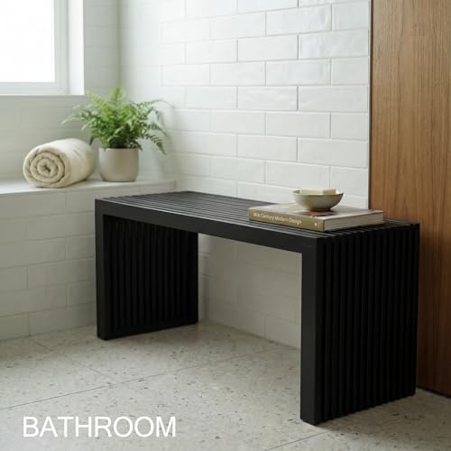 SWEVEN Waterfall Black Bamboo Bench 36in | Narrow Entryway Dining Outdoor