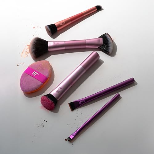 Real Techniques Big Blends Energy Brush + Dual-Sided Puff Kit, 6 Piece Face Makeup Brush & Puff Set for Foundation, Concealer, Powder & Blush, Travel Friendly, Cruelty-Free & Vegan