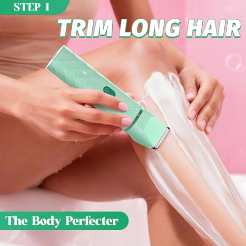 Bikini Trimmer for Women, IPX7 Waterproof, Painless Rechargeable Electric Razor Remover, 2-in-1 Facial & Pubic Hair Removal for Sensitive Skin, Portable Travel Size, Women¡¯s Gift, Green