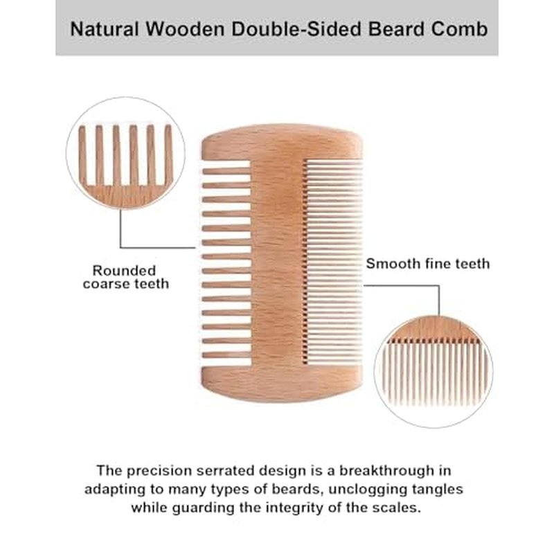 4 Pack Double-Sided Pocket Comb, Wooden Dual Action Beard and Mustache Comb Set with Leather Cases for Beards and Mustaches, Everyday Styling Comb For Detangling Knots, Beard Care & Grooming