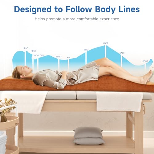 JEINPING Coffee Curved Massage Bed Topper 70in Non-Slip Foam Lash Table Pad