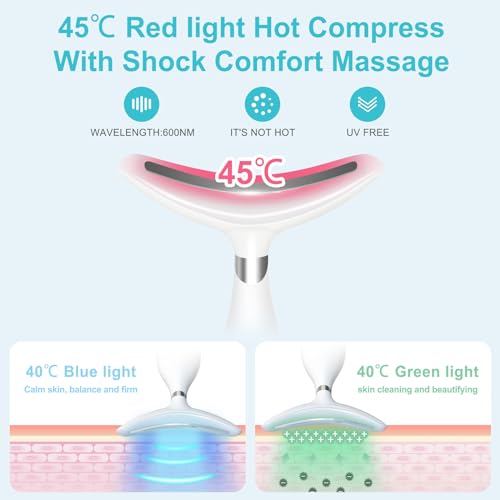 Neck Face Beauty Device, Skin Care Face Massager, 3 in 1 Facial Massage Tool with Heating & Vibration, White