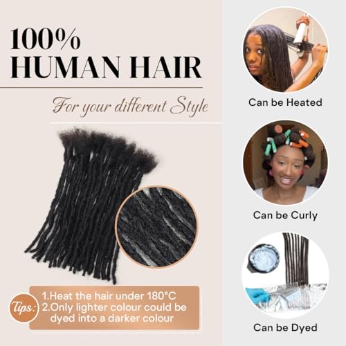 12 Inch Human Hair Dreadlock Extensions - 30 Strands #1B 0.6cm Interlocking Locs - Natural Black - Handmade Permanent Dreads (Variation #1B / 12 Inch-30s-0.6cm)