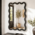 Matte Black Wavy Bathroom Wall Mirror 24x36 Solid Wood Frame - Vertical or Horizontal Mount