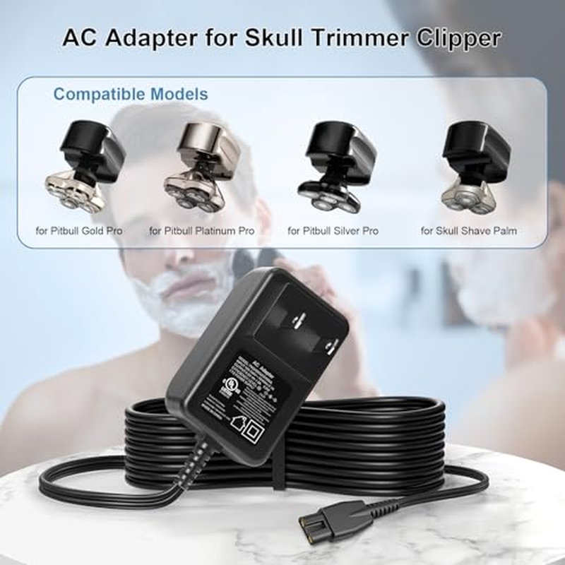 AC Adapter for Skull Shaver Power Cord for Pitbull Silver Gold Platinum Pro Charger Replacement for Butterfly Kiss Clippers Charging Cord with UL Listed