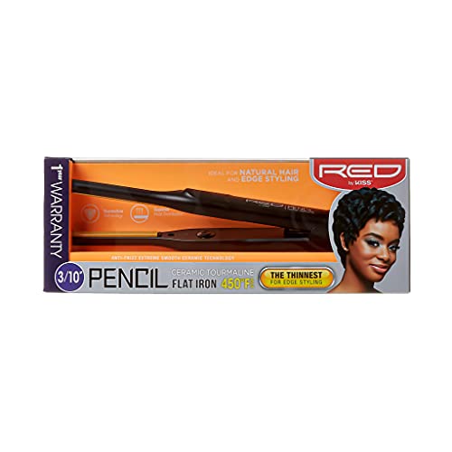 KISS Pencil Flat Iron & Heat Protector Spray Bundle - Ceramic Tourmaline Plates - 0.3" x 0.3" - 450F Max Temp - Straightens Short to Medium Hair