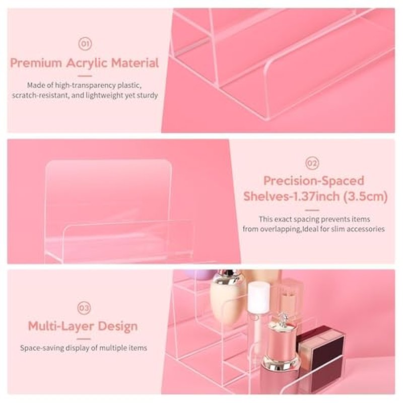 2PCS Acrylic Purse Display Stand,6-Tier Wallet Display Stand Purse Handbag Organizer Shelf,Clear Perfume Stand Jewelry Riser Rack,Acrylic Shelf for Cosmetic Perfume Jewelry Sunglasses Handbag