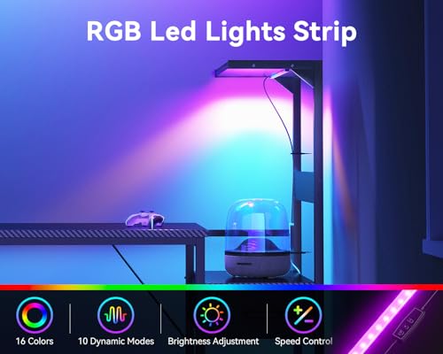 Casaottima 48'' Carbon Fiber Gaming Desk with RGB LED Lights & CPU Stand, Black