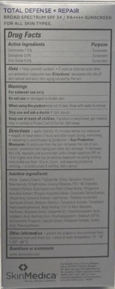 SkinMedica Total Defense + Repair SPF 34 Sunscreen for Face 2.3oz - Broad Spectrum Protection