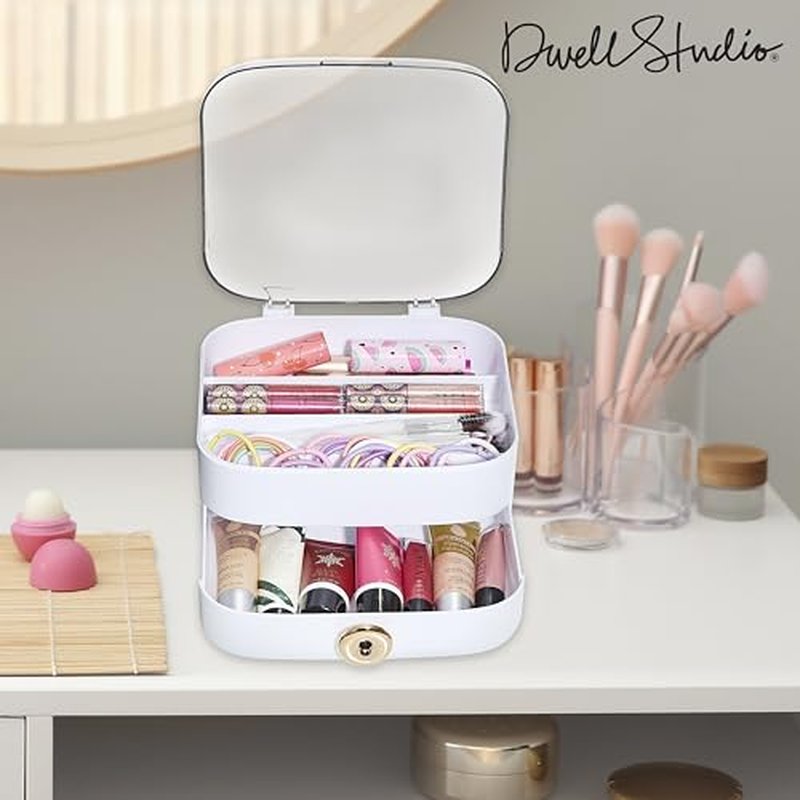 DwellStudio Dustproof Makeup Organizer for Cosmetics and Skincare - Stylish Storage Solution for Your Beauty Essentials