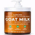 LuxeJoie Goat Milk Face & Body Cream, Fragrance Free Deep Moisturizer for Dry Sensitive Skin, Fast Absorbing Non-Greasy Hydration, 16 oz