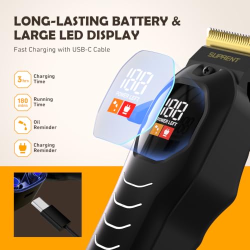 Cordless Hair Clippers for Men Black - Professional Haircut Kit with LED Display