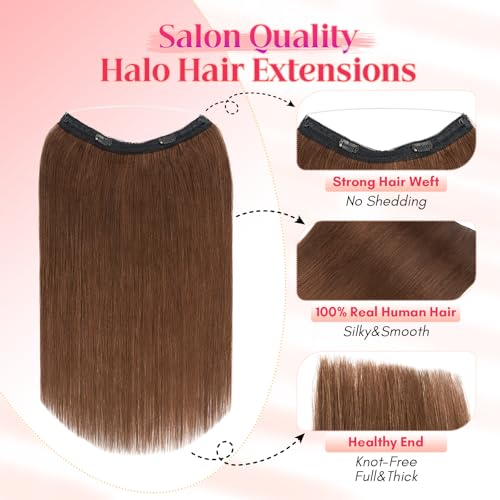 Remy Human Hair Halo Extensions 12 Inch Medium Brown 65g - Invisible Wire Clip-In