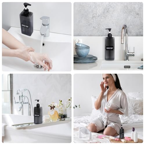 Gray 16.9oz Refillable Shampoo & Conditioner Dispenser Set - 8pcs with Labels
