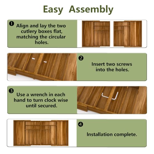 Extra Large Silverware Drawer Organizer - Expandable Acacia Wood, Brown / 22-37 Inches