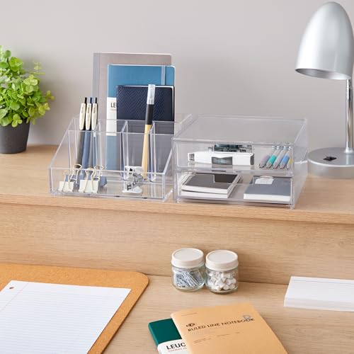 STORi Stackable Desk and Drawer Organizer - Clear 6-Compartment & 2 Wide Drawers - Organizer & Drawer Set