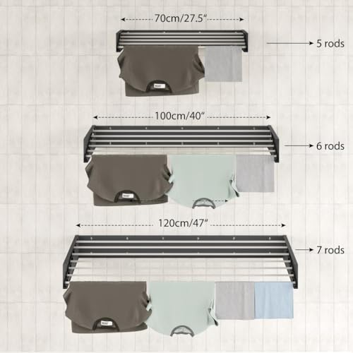 White 47-Inch Heavy-Duty Wall-Mounted Retractable Laundry Drying Rack - 70lbs Capacity
