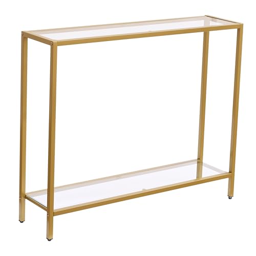 MAJARO Gold Double-Layer Modern Console Table with Tempered Glass for Entryway & Living Room