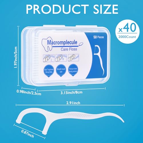 2000 Count Dental Floss Picks with Travel Case - Oral Care Flossers for Family & On-the-Go