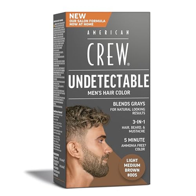 American Crew Undetectable Men's Hair Color |Light Medium Brown Demi-Permanent Hair Dye | Natural-Looking Gray Coverage for Men, 005 Light Medium Brown, 1 pack