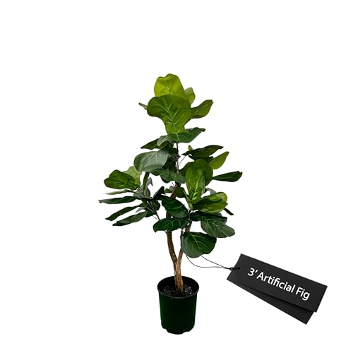 3ft Artificial Fiddle Leaf Fig Tree in Green with Real Wood Trunks - Handmade, Ethically Sourced