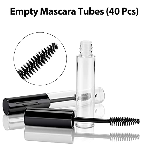 Black 40 Pcs 10ml Empty Mascara Tubes with Wand and Accessories