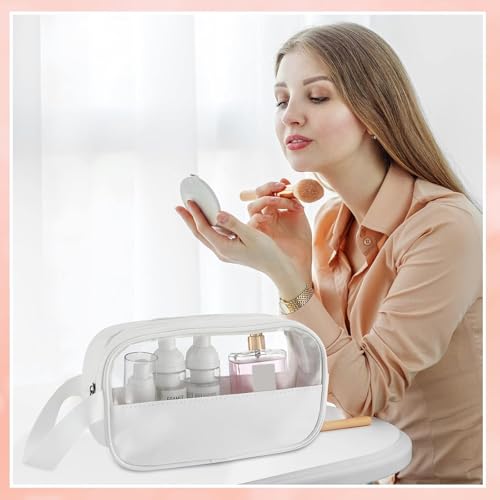 Tanlade 18 Pcs Clear Cosmetic Bags Bulk, Translucent Makeup Toiletry Bag for Women Waterproof Portable Cosmetic Bag Set Traveling Make up Organizer(White)