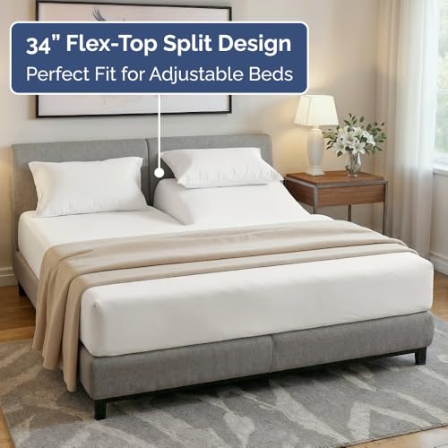 Flex Top Split King Sheet Set - Soft & Cooling - Antique White - 4 Piece with Split Head Design