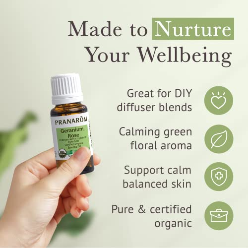 Pranarom Organic Rose Geranium Essential Oil 15ml (0.5 Fl Oz) for Aromatherapy & Skincare