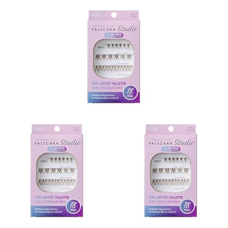 FALSCARA STUDIO Lash Extension Kit, Individual Lash Palette, 18 Stackable Lash Clusters, ¡®Dark Chocolate Spiky¡¯ False Eyelashes, Medium Volume, Length 10mm?14mm, Band Size 2mm-6mm (Pack of 3)